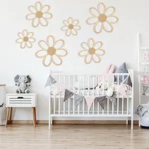 6PCS Daisy Wall Decor Wooden Daisy Wall Art Flowers Signs Hanging Plaque for Home Nursery Bedroom Farmhouse Bathroom Decorations Housewarming Gifts(Wood Color)