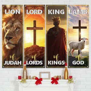 2D Flat Banner 4pcs, Church Banner for Temple Wall Worship, Christian Bible Verse Hanging Sign, Religious Decoration for Churches Schools, Religious Home Decor