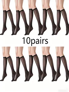 Women's Ultra-Thin Knee-High Stockings, Transparent Long Tube Socks for Any Occasion, Slim-Fitting Elegant Crew Socks, 10 Pairs