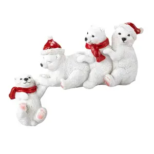 Christmas Decoration Dwarf Family Resin Craft, Arctic Bear Hand-In-Hand Desktop Ornament, Festive Home Decor, Unique Gift Idea