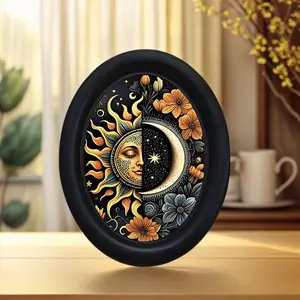 Mysterious Sun and Moon Face Frame Wall Decor, Dark Floral Art Painting, Gothic Style Home Decoration, Meditation Space Wall Art, Artistic, Decorative