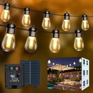 Solar Lights Outdoor Waterproof LED IP66 with 15 Edison Bulb Warm White String Lights Patio Lights Decorate for Christmas Camping Wedding Birthday Backyard Gazebo Party summervibes