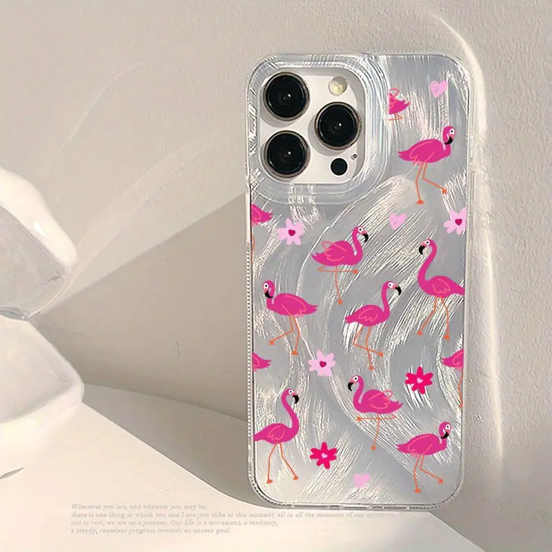 Pink Flamingo Floral Shiny Clear Phone Case For iPhone 17/16/15/14/13/12/11 Pro/Plus/Pro Max/Air - TPU+PET Protective Cover