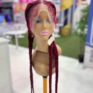 Red Cornrow Braided Wig with Natural Looking Hair for Everyday Wear