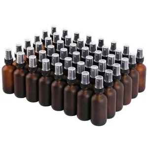 Green Glass Small  Bottles 2 oz 48 Packs,Fine Mist Sprayer Pretty Finish,Refillable Containers mini  bottles for Cleaning Solutions and  Care ( Frosted 48Pack)