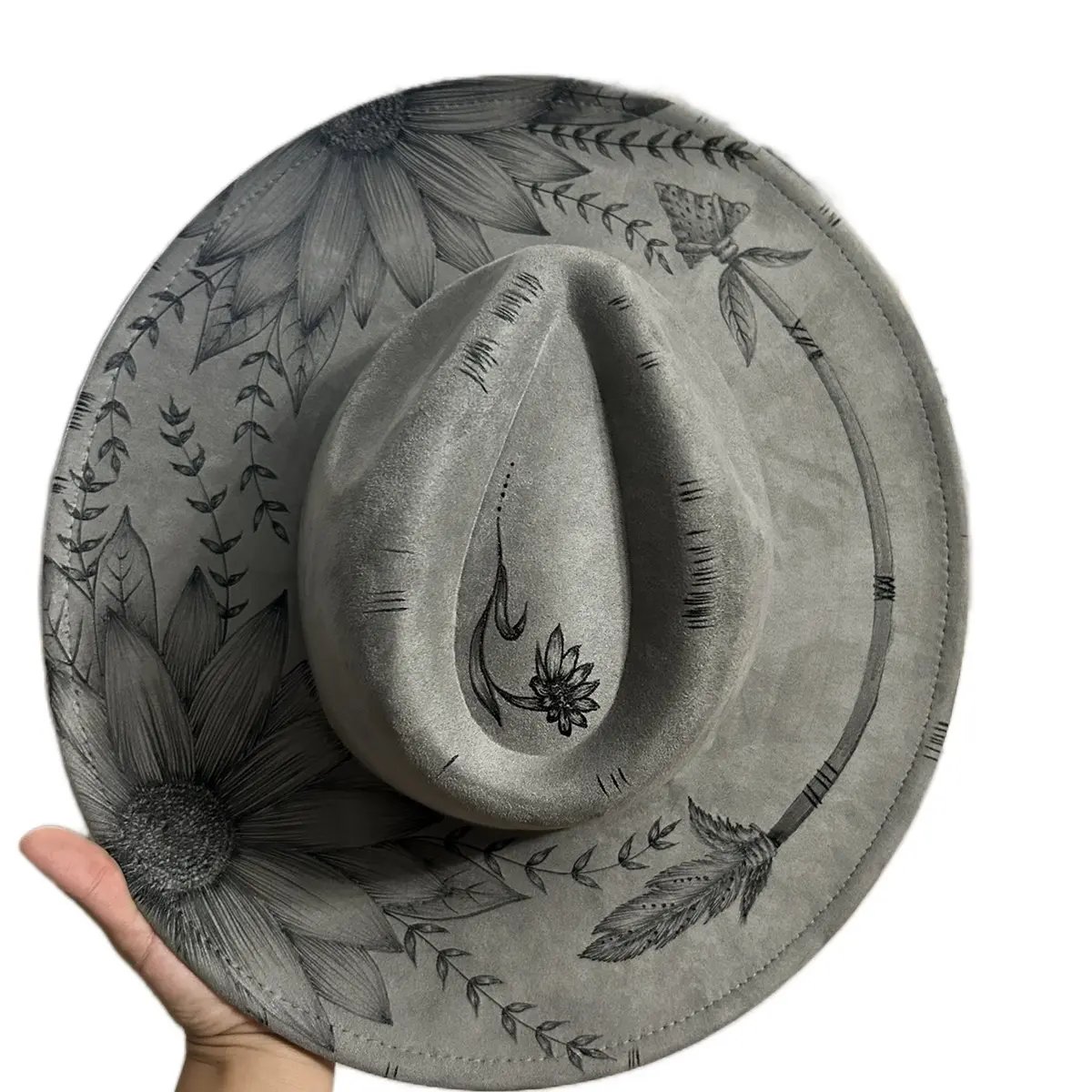 Custom burnt/pyrography hats, fedora/ rancher style.