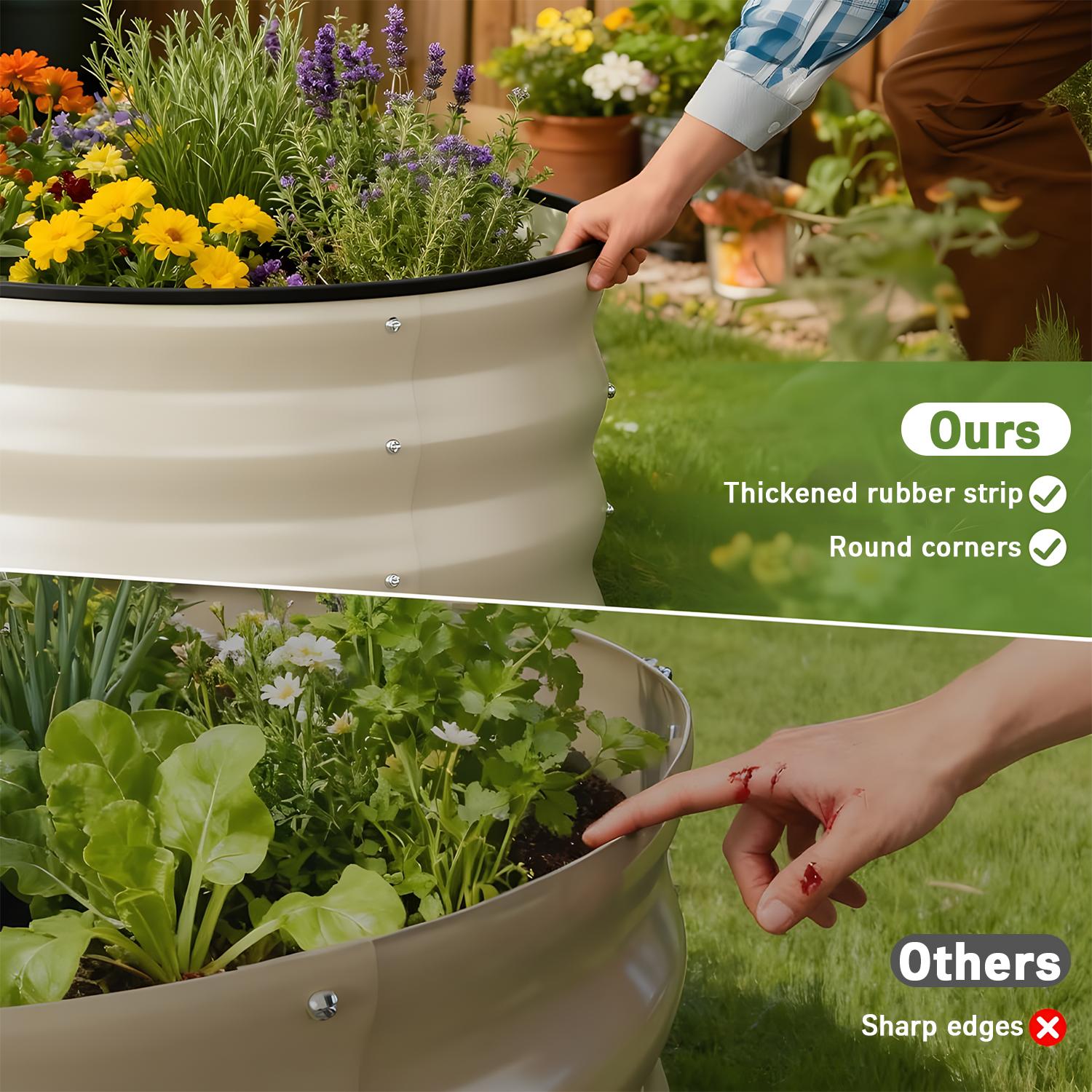 【Plant Must Have】Metal round raised 2Pcs 2x2x1ft Round Galvanized Raised Garden Bed Kit Outdoor, Metal Planter Box for Planting Plants Vegetables, White