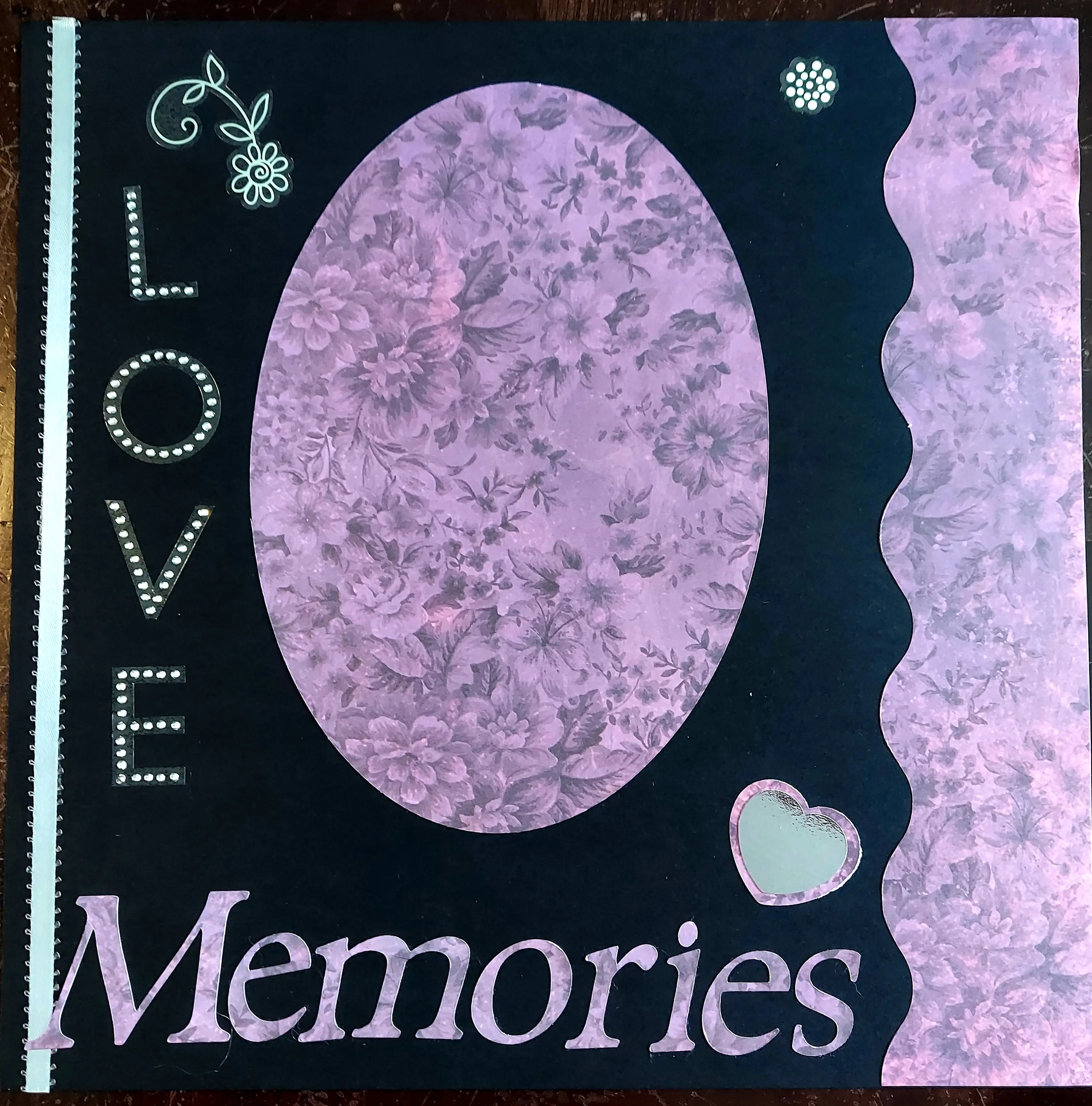 Premade Scrapbook Two Page Layout, Romantic Theme, 12x12 Scrapbook Layout Love theme in Purple and Black