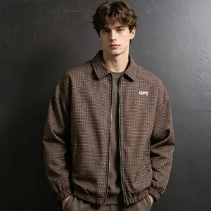 New Autumn Men’s Luxury Plaid Harrington Jacket — Turn-down Collar Zip Casual Windproof Outerwear, Minimalist Street Style Everyday Top