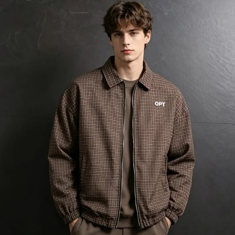 New Autumn Men’s Luxury Plaid Harrington Jacket — Turn-down Collar Zip Casual Windproof Outerwear, Minimalist Street Style Everyday Top summerwins