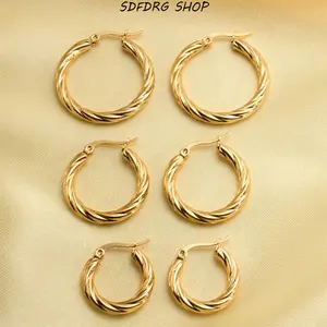 Women’s 3-Pair Non-Tarnish Stainless Steel Hoop Earrings, Vintage Twisted Stackable Design, Trendy Statement Lightweight Earrings with Twist Ear Buckle, Perfect for Parties, Sports, Outdoor Activities & Gifts