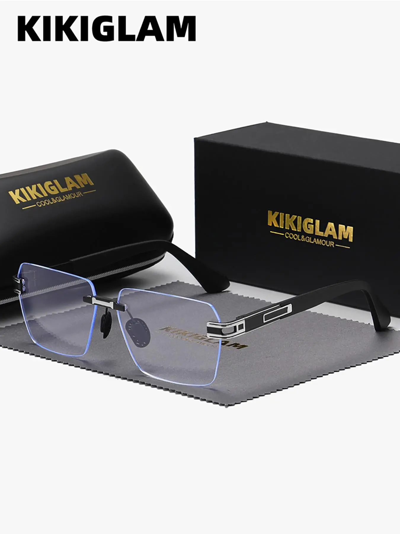 Vintage Fashion Frameless Glasses, Square Anti- Light Plano Glasses, Fashion Eyewear for Women & Men for Daily Wear