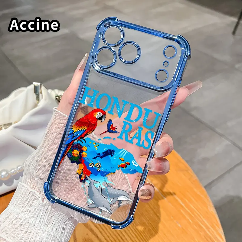 Phone Case for iPhone 17 Pro Max 16 15 Plus Air 14 13 12 11 E Honduras Marine Splendor Pattern Four Corners Reinforced Shockproof Transparent Soft Silicone Cover