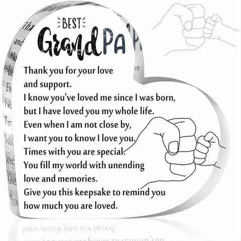Heart Shaped Acrylic Ornament, 1 Count Heart Plaque, Thank you Grandpa Themed Desktop Ornament, Table Ornament for Home, Gift for Grandpa, Decoration, Home Ornaments
