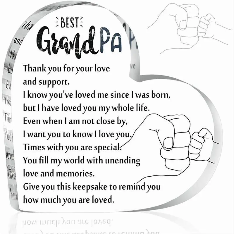 Heart Shaped Acrylic Ornament, 1 Count Heart Plaque, Thank you Grandpa Themed Desktop Ornament, Table Ornament for Home, Gift for Grandpa, Decoration, Home Ornaments