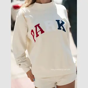 New winter style PARKE English color-blocked letter appliqué embroidered stand collar loose women's sweatshirt