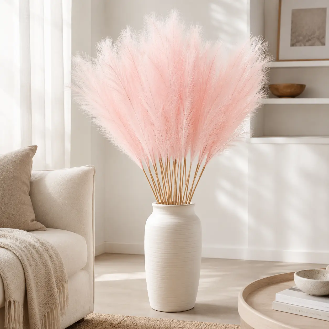 50-Piece Faux Pampas Grass Set, 21.65-Inch Short Stems for Vase Fillers, Weddings, and Boho Home Decor