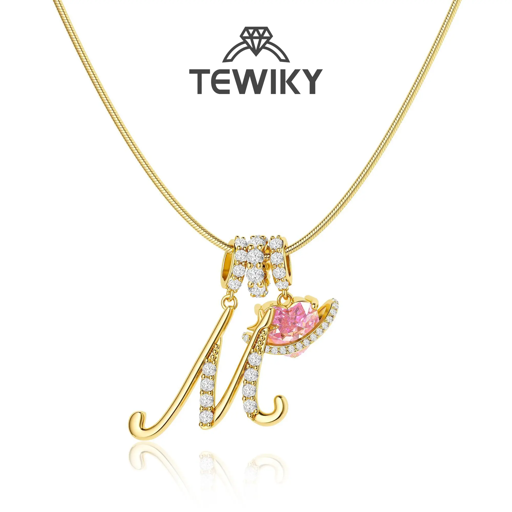 Tewiky Gold 3-Layering Initial A-Z Letter Pendant Necklaces for Women Snake Chain Choker Pink Heart Zircon Adjustable Length Necklace Jewelry For Valentine's Day summerwins