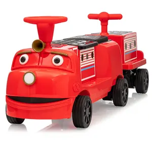 2 Seater Ride On Train Trackless, 12V Kids Ride On Toy with Height Adjustable Seat, Storage Space, Music, 2 Speeds, Electric Car for Toddlers 3+ Carriage Included-Red
