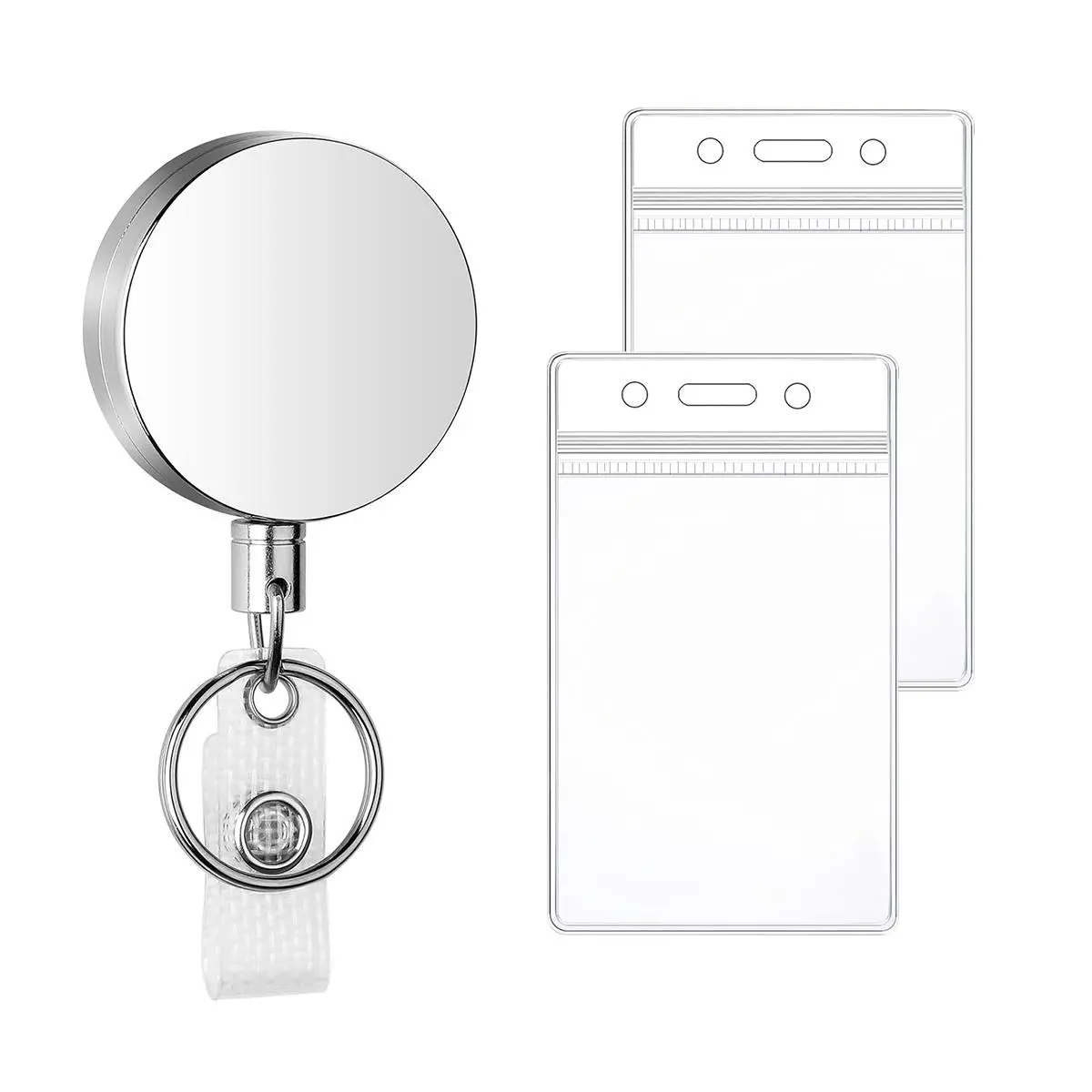 Retractable Badge Clip, 1 Count Keychain Badge Clip with 2 Counts Card Holder, Identification Badges & Supplies for Office School, Lanyard, Retractable Badge Reel, Id Badge Holders Retractable, Badge Reels Retractable