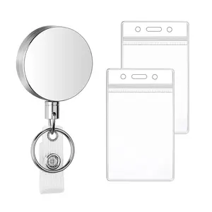 Retractable Badge Clip, 1 Count Keychain Badge Clip with 2 Counts Card Holder, Identification Badges & Supplies for Office School, Lanyard