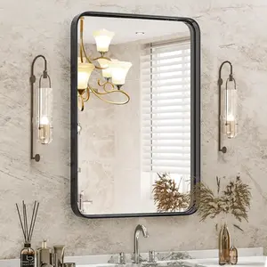Matte Black Rounded-Edge Rectangular Vanity Mirror — 30×22 / 36×24 / 40×30 in, 6mm Tempered Glass, Over-Sink Wall Mirror (Vertical or Horizontal)