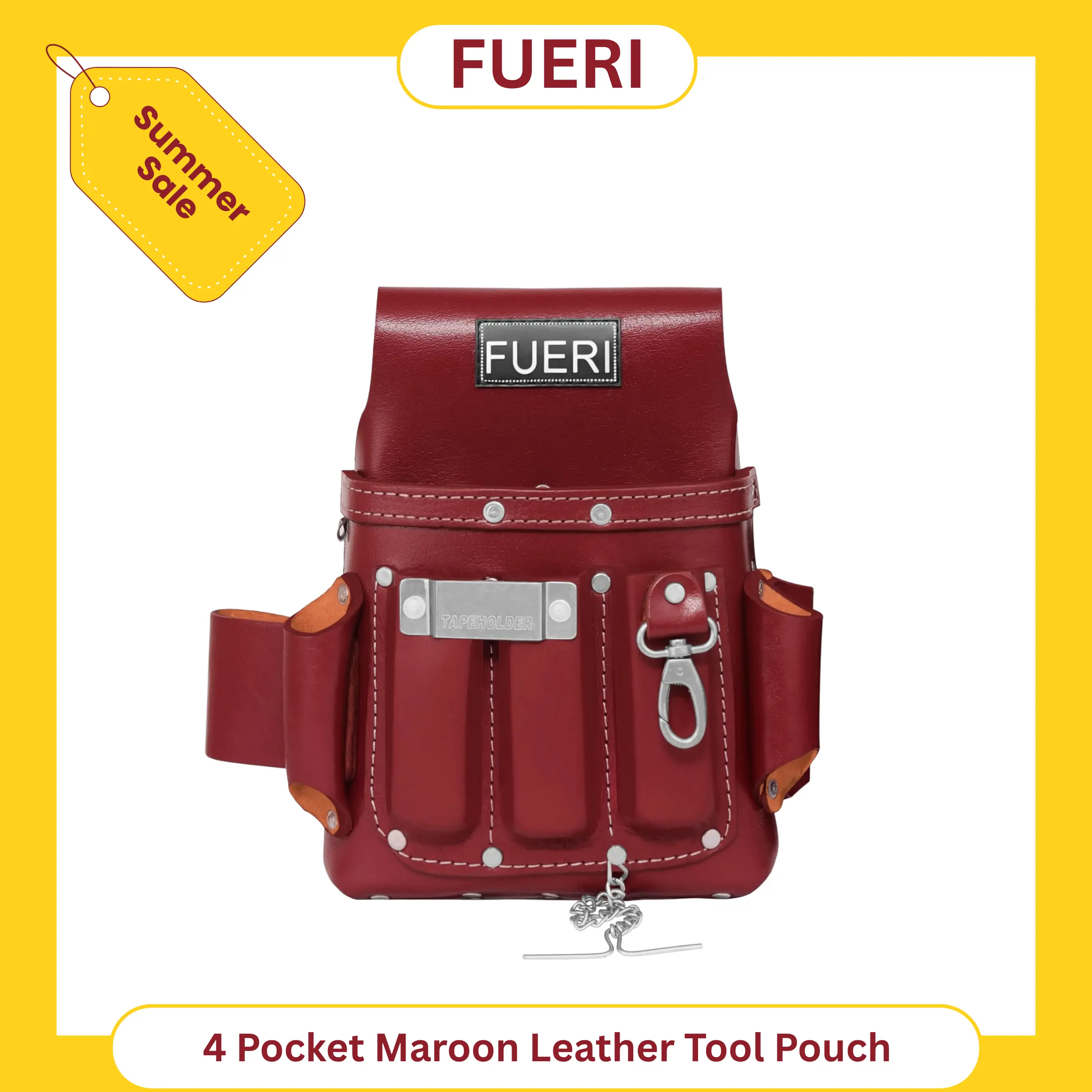 FUERI 4 Pocket Leather Electrician Tool Pouch, Ideal for Electricians. Durable, Reinforced, High Quality.
