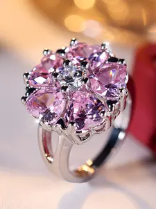 Flower  Rings for Women & Girls Zirconia Inlay Fashion Cute Design Engagement Ring Daily Wear Jewelry Accessory for All Seasons Elegant Engagement Ring