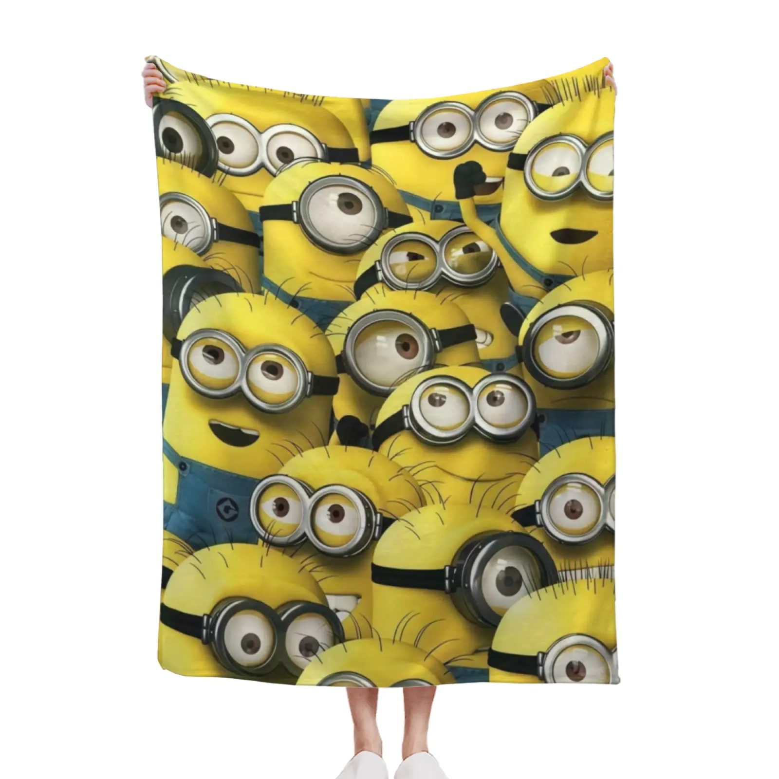 Playful Yellow Minion Aesthetic Blanket, Crowded Character Collage Throw, Animation Lover Bedroom Decor Blanket 30x40 40x50 50x60 60x80inch