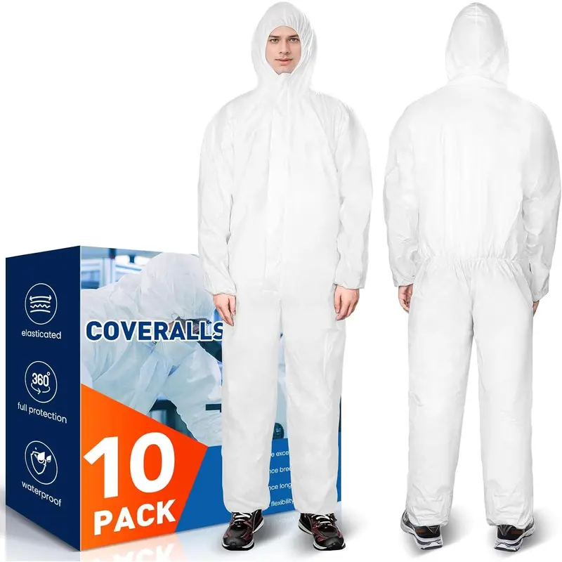 Hazmat Suits Protective Coveralls with Hood, Heavy Duty Disposable Painters Suits for Men & Women, Lab Coveralls