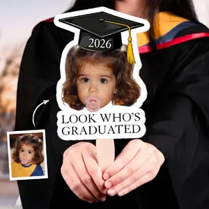 Custom "Look Who's Graduated" 2026 Photo Hand Fan – Personalized Face Prop, Graduated Gift for graduates, bachelor, master
