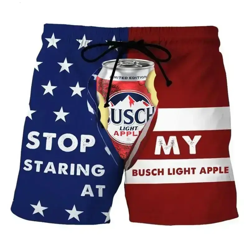 Full Print Busch Apple Casual Hawaiian Shorts, Tropical Beer Beach Shorts, Summer Hawaiian Shorts, Gift for Men Women