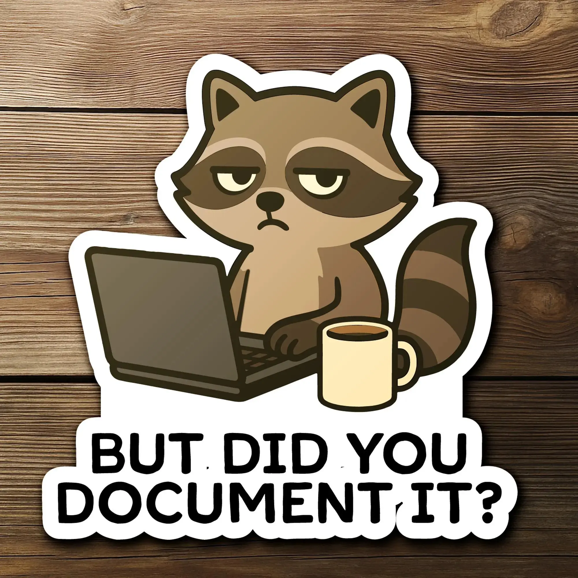 (Set of 1,2,3,5 pcs) Raccoon Office Sticker “But Did You Document It” Sarcastic Work Humor Sticker, IT Humor Vinyl Decal, Cute Animal Waterproof Die Cut Sticker for Laptop Water Bottle