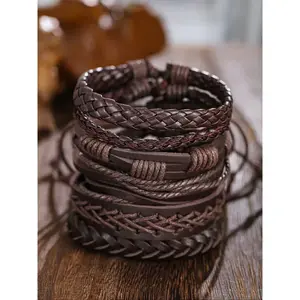 Men's Leather Bracelet Set, Stackable Bracelets, Business Casual Fashion Jewelry, Multiple Colors Available, Perfect Gift for Him, Daily Wear Accessory