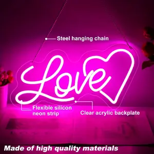 Heart-Shaped LED Neon Light, Led Night Light, Wall Decoration, Personalized Heart Neon Sign with Button Control, Powered, No Batteries Needed, Perfect for Weddings, Engagements, Birthdays, Valentine'S Day, Anniversaries, And As Gifts for Home Decor