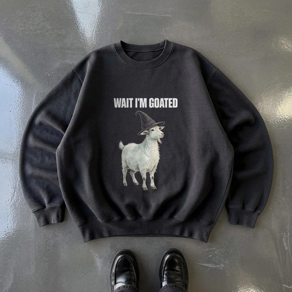 Wait I’m Goated Sweatshirt, Funny Wizard Goat Meme Pullover, gift for him and her, gildan sweatshirt in fall
