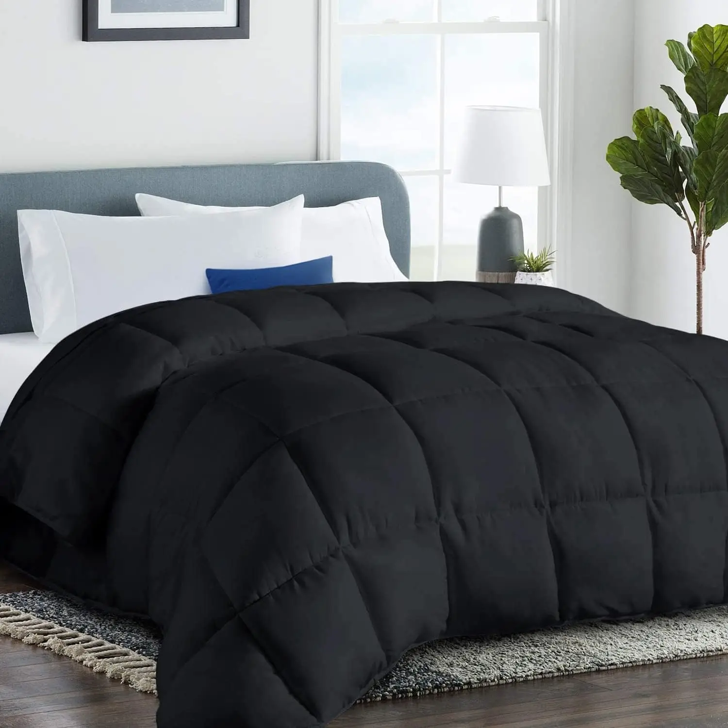 Twin/Twin XL Size Lightweight Machine Washable Down Alternative Duvet Insert - Anti-Clump Tech, 8 Tabs, Black - Gift for Women/Men, Lightweight Duvet, Machine Washable Duvet