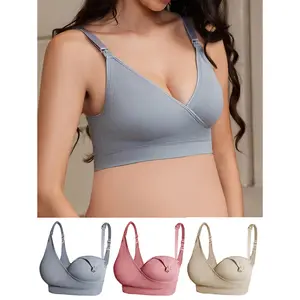 3PCS Nursing Bra Seamless Wireless Maternity Bra Soft Breathable Breastfeeding Bra with Clip Down Cups adjustable