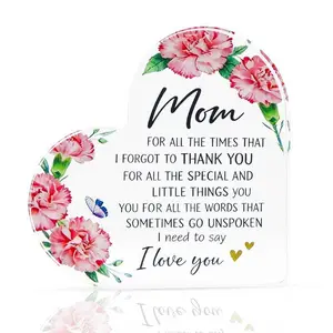 Heart Shaped "I Love You, Mom" Acrylic Block – Mother's Day Gift from Daughter/Son. Birthday, Christmas Decor for Moms. Clear Heart Keepsake for Mother.