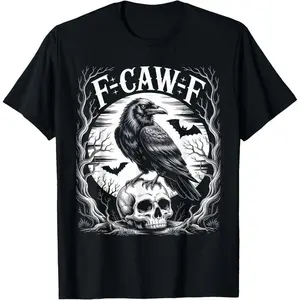 Black Crow F-Caw-F Funny Black Bird T-Shirt, Gothic Moon Graphic Adult Humor Tee for Men and Women, Dark Aesthetic Raven-Inspired Unisex Shirt Featuring Playful Caw Wordplay and Mysterious Moon Artwork, Soft Comfortable Casual Top Perfect for Everyday Wea