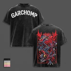 Garchomp Inspired PKM Anime Double Printed Vintage Washed Tee Unisex Oversize Anime Manga Washed Heavyweight Cotton Hoodie, Gift For Anime Fan, Anime Lover 3UA