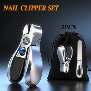 The Little Chubby 3Pcs Travel Set Stainless Steel Super Sharp Precision Nail Clippers with Extra Durable Metal Nail File Easy to Carry Essential Nail Care Tool for Home and Travel Unisex Large Opening Splash Proof Design Suitable for Thick Nails