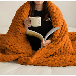 Chunky Knit Throw Blanket Heavy And Oppressive Feeling 50 X 60 Inch 100% Hand Woven Outdoor Camping Multi-function keep Warm