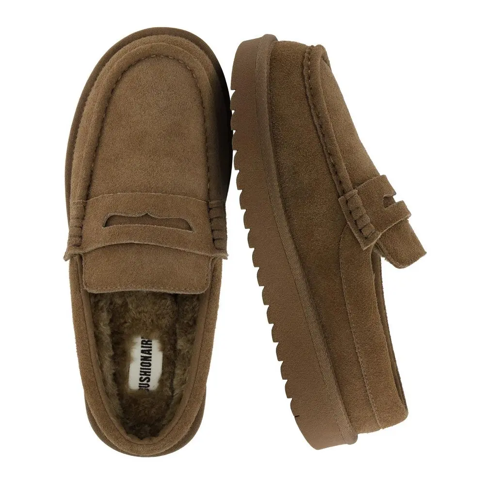 CUSHIONAIRE Ollie Cozy Genuine Suede Clogs for Women Comfortable Slip-On Mule Loafers Memory Foam Cushioning Brown 7