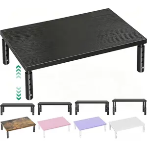 Desk Organizers and Accessories, Adjustable Computer Monitor Stand Riser, Laptop Stand for Desk, Office Desk Accessories & Workspace Organizers for Home Office, Black Wood