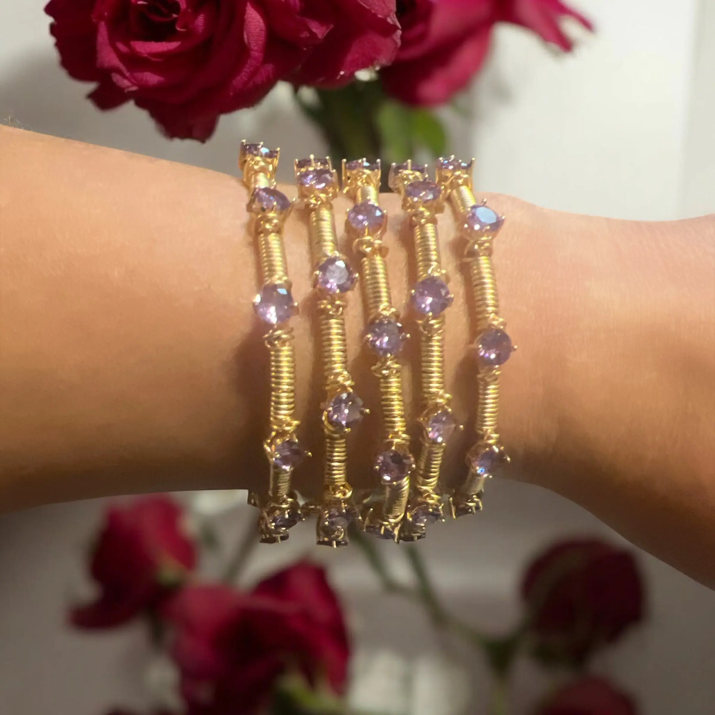 Amethyst Rhinestone Crystal Bangle