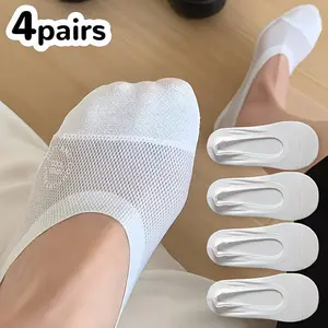 4 Pairs Women's Breathable Mesh No-Show Socks with Silicone Grip, Ultra-Thin Non-Slip Crew Socks, Perfect Gift for Casual Wear