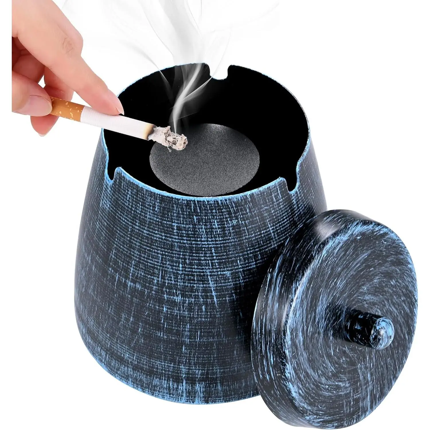 Outdoor Ashtrays for Patio with Lid, Ash Trays with Covers Outdoor, Ashtray Odorless, Ash Tray Sets for Cigarettes Outdoor, Outside Covered Stainless Steel Iron Windproof Tabletop, Small