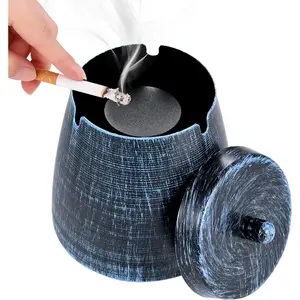 Outdoor Ashtrays for Patio with Lid, Ash Trays with Covers Outdoor, Ashtray Odorless, Ash Tray Sets for Cigarettes Outdoor, Outside Covered Stainless Steel Iron Windproof Tabletop, Small