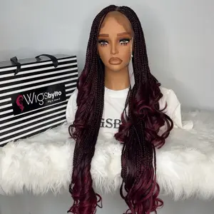 Wigsbytto 3 Steps Synthetic French Curls 360 Full Lace Cap Wig Neatly Made in Color Burgundy 14-18-30inches